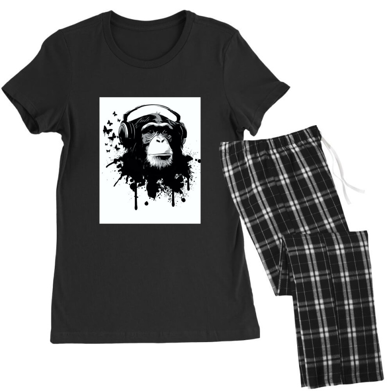 Banksy Dj Monkey Thinker With Headphones Women's Pajamas Set by cm-arts | Artistshot