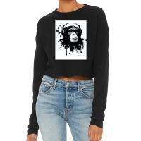 Banksy Dj Monkey Thinker With Headphones Cropped Sweater | Artistshot