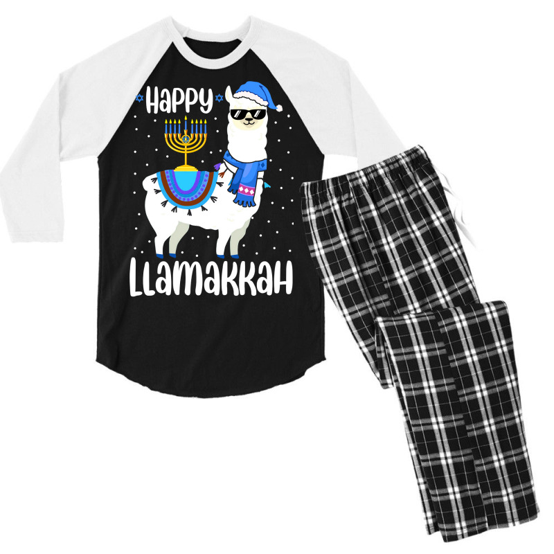 Happy Llamakkah Cute Jewish Llama Sunglasses Hanukkah Men's 3/4 Sleeve Pajama Set | Artistshot