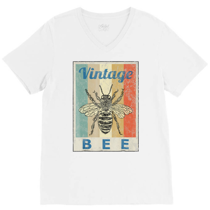 Vintage Style Bee Queen Honey Beekeeper Beekeeping T Shirt V-neck Tee | Artistshot