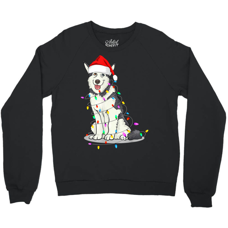 Santa Siberian Husky Christmas Hat Lights Xmas Dog Lover Crewneck Sweatshirt by Renew | Artistshot