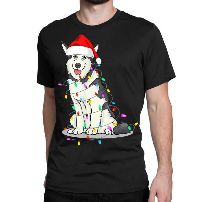 Santa Siberian Husky Christmas Hat Lights Xmas Dog Lover Classic T-shirt by Renew | Artistshot