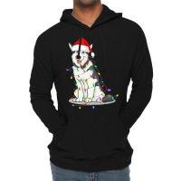 Santa Siberian Husky Christmas Hat Lights Xmas Dog Lover Lightweight Hoodie | Artistshot