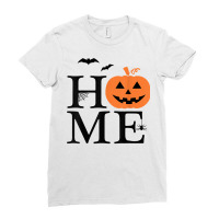 Home Halloween Pumpkin And Bats Novelty Fall Holiday Item T Shirt Ladies Fitted T-shirt | Artistshot