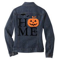 Home Halloween Pumpkin And Bats Novelty Fall Holiday Item T Shirt Ladies Denim Jacket | Artistshot