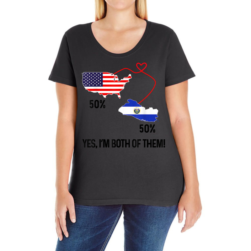 Half American Half El Salvador Flag Combined Map Salvadorian T Shirt Ladies Curvy T-Shirt by leiseyxlmorit | Artistshot