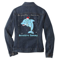 Be Gentle I Have A Sensitive Tummy Funny Christmas Ladies Denim Jacket | Artistshot