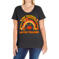 One Thankful Latin Teacher Rainbow Thanksgiving Mens Womens Ladies Curvy T-shirt | Artistshot