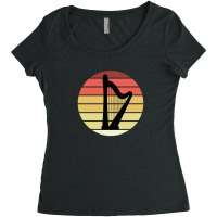 Harp Music Instrument Vintage Sunset Women's Triblend Scoop T-shirt | Artistshot