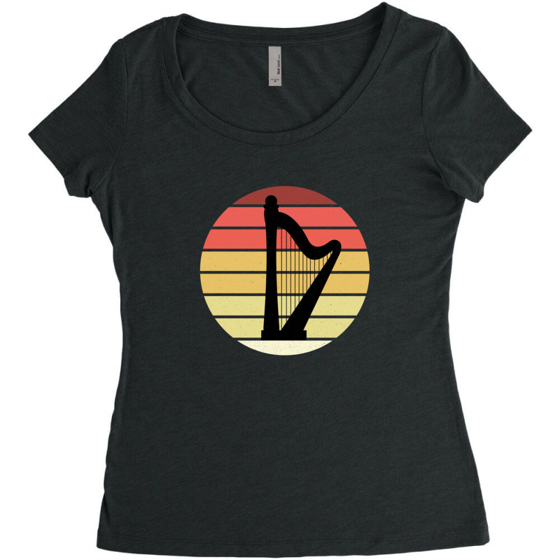 Harp Music Instrument Vintage Sunset Women's Triblend Scoop T-shirt by MarlonChristopherMoyer | Artistshot