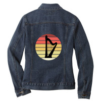 Harp Music Instrument Vintage Sunset Ladies Denim Jacket | Artistshot