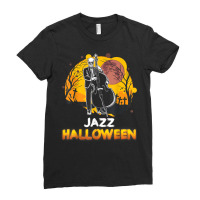 Jazz Halloween Musician Skeleton Contrabass Cello Pumpkin Ladies Fitted T-shirt | Artistshot