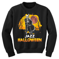 Jazz Halloween Musician Skeleton Contrabass Cello Pumpkin Youth Sweatshirt | Artistshot