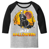 Jazz Halloween Musician Skeleton Contrabass Cello Pumpkin Youth 3/4 Sleeve | Artistshot