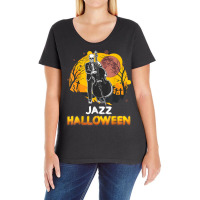 Jazz Halloween Musician Skeleton Contrabass Cello Pumpkin Ladies Curvy T-shirt | Artistshot