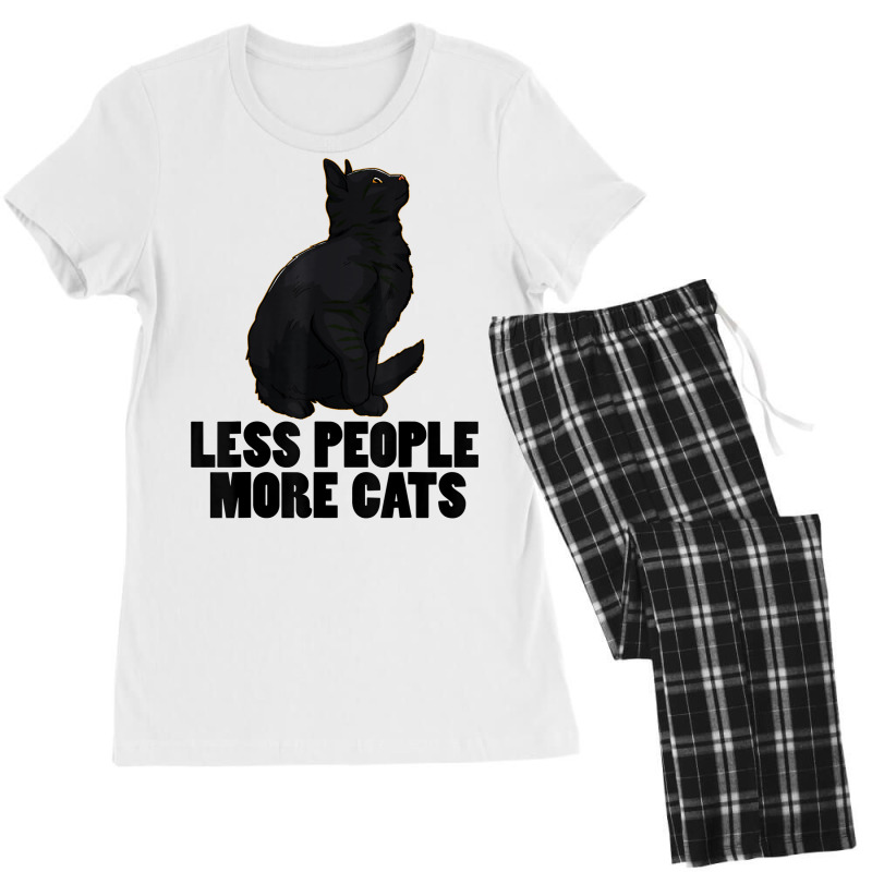 Less People More Black Cat Funny Pet Lover Men Dark Cat T Shirt Women's Pajamas Set by cm-arts | Artistshot