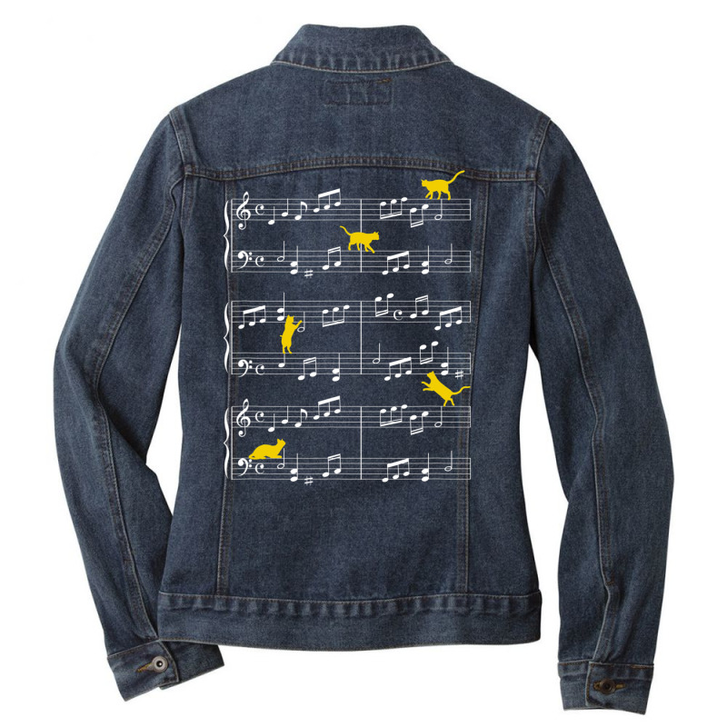 Cats Playing Music Note Clef Musician Art T Shirt Ladies Denim Jacket by MleczynskiShae | Artistshot