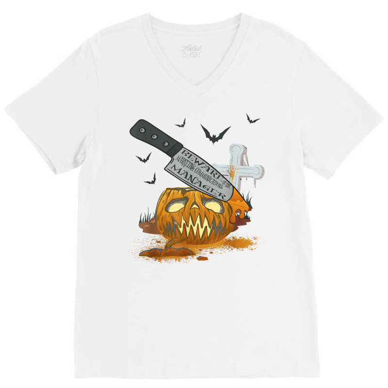 Marketing Communications Manager Funny Halloween Party T Shirt V-Neck Tee by cm-arts | Artistshot