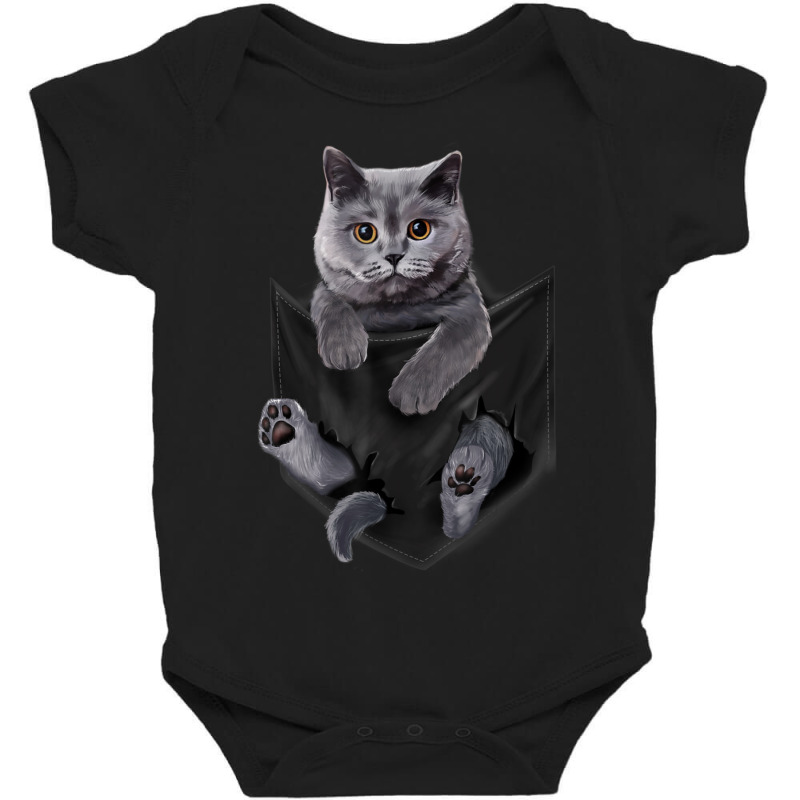 British Grey Cat In Pocket Cats Baby Bodysuit | Artistshot