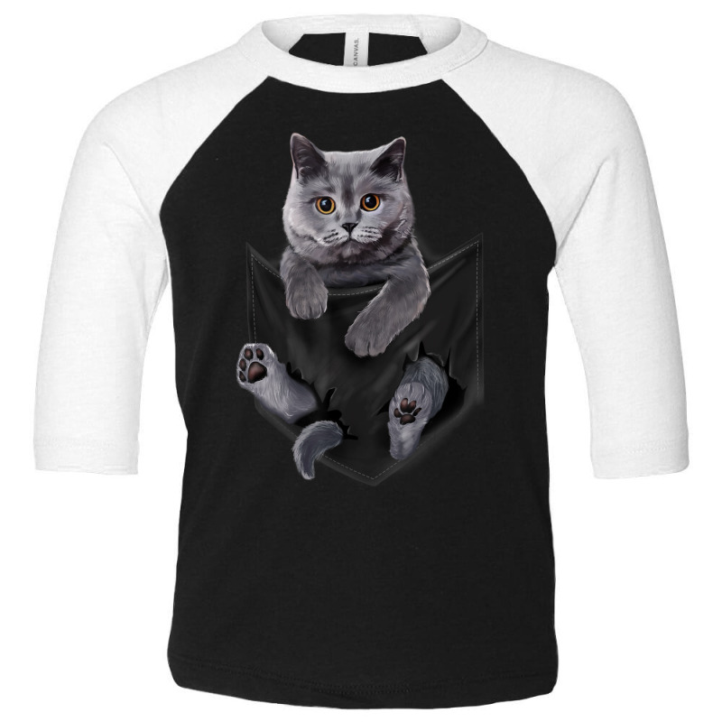 British Grey Cat In Pocket Cats Toddler 3/4 Sleeve Tee | Artistshot