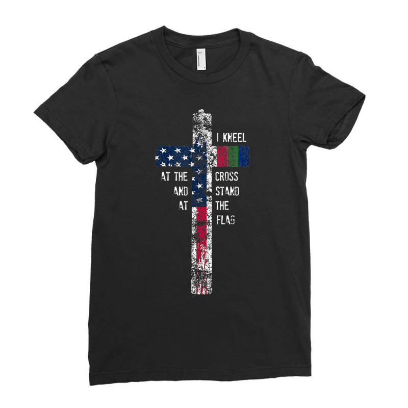 I Kneel At The Cross & Stand At The Blue Line Flag Ladies Fitted T-Shirt by Aiello Mcdade | Artistshot