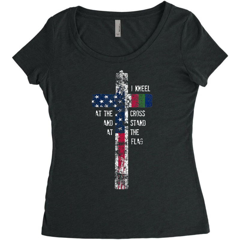 I Kneel At The Cross & Stand At The Blue Line Flag Women's Triblend Scoop T-shirt by Aiello Mcdade | Artistshot