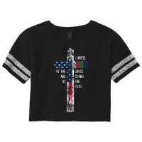 I Kneel At The Cross & Stand At The Blue Line Flag Scorecard Crop Tee | Artistshot