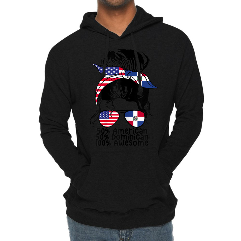 Womens Half American And Half Dominican Messy Bun Dominicana Lightweight Hoodie by Orchid | Artistshot