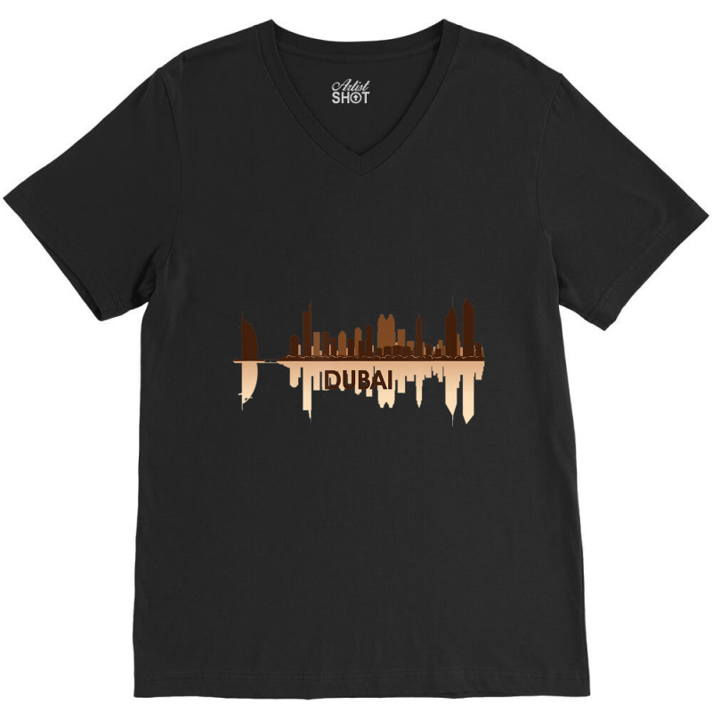 Dubai, Uae City Skyline United Arab Emirates Pride V-Neck Tee by Whitfield Wolff | Artistshot