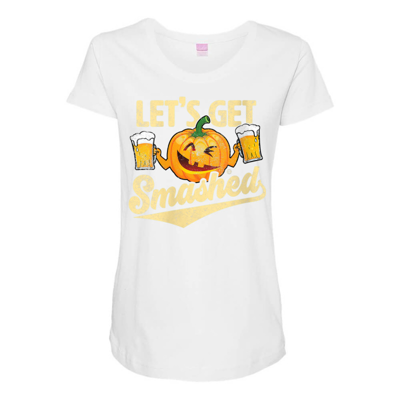 Womens Lets Get Smashed Funny Pumpkin Beer Halloween V Neck T Shirt Maternity Scoop Neck T-shirt by cm-arts | Artistshot