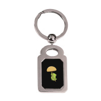 American Green Tree Frog And Fungus Silver Rectangle Keychain | Artistshot