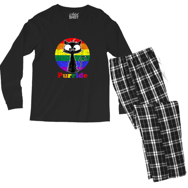 Feline The Purride Lgbt Gay Pride Cat Men's Long Sleeve Pajama Set | Artistshot