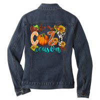 Western Fall Cozy Season Pumpkin Thanksgiving Fall Ladies Denim Jacket | Artistshot