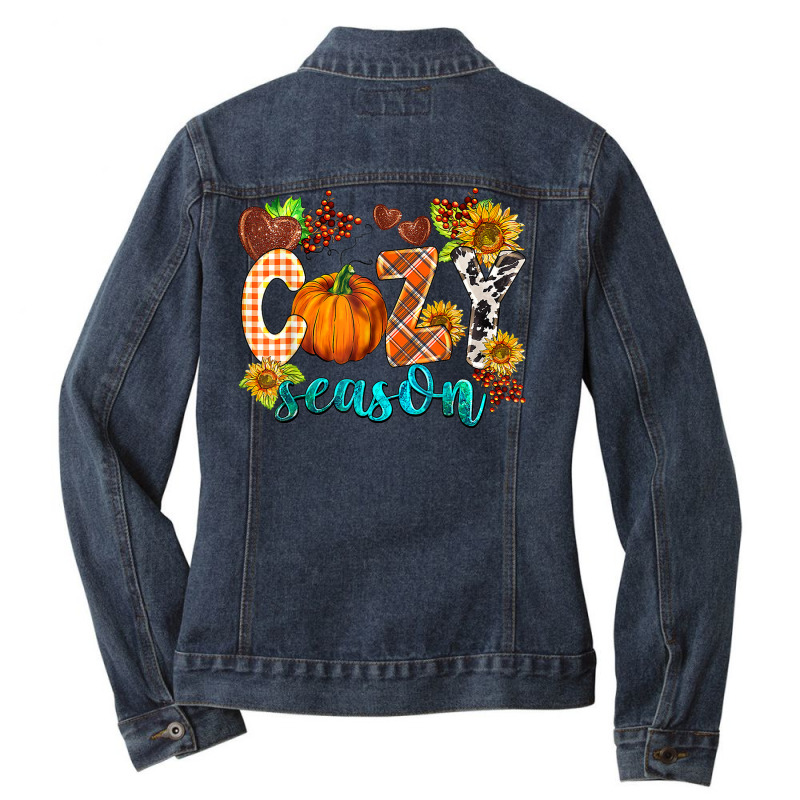 Western Fall Cozy Season Pumpkin Thanksgiving Fall Ladies Denim Jacket by Fashlaza | Artistshot