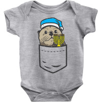 Pocket Jewish Otter Menorah Hanukkah Chanukah Animal Gift Baby Bodysuit | Artistshot