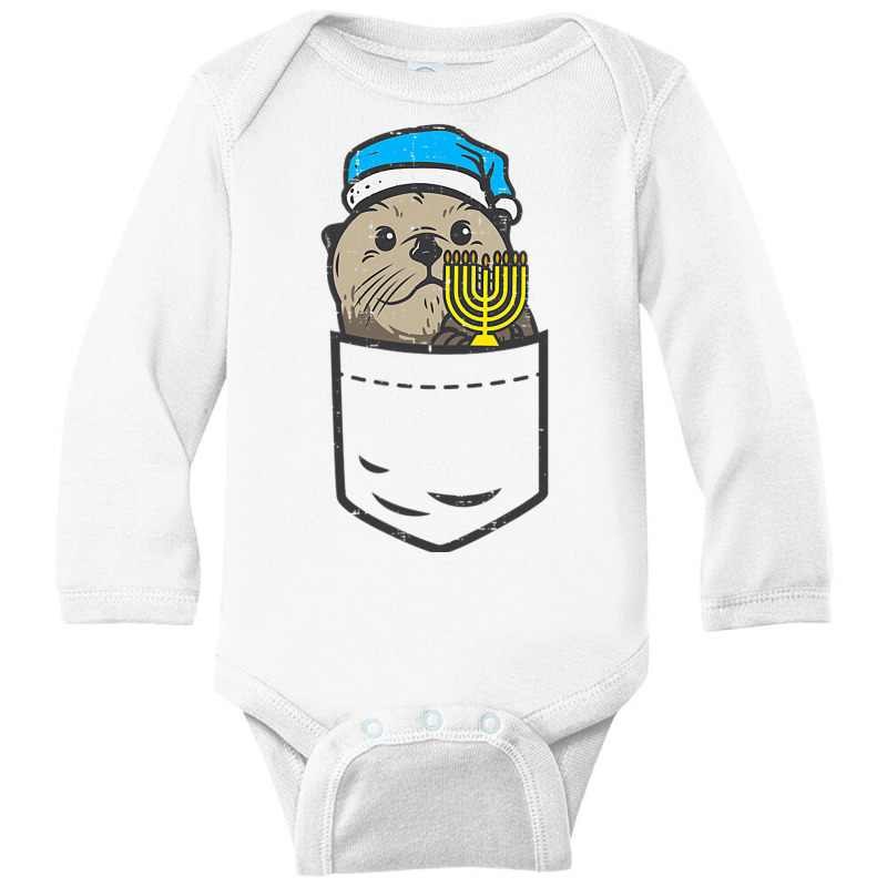 Pocket Jewish Otter Menorah Hanukkah Chanukah Animal Gift Long Sleeve Baby Bodysuit | Artistshot