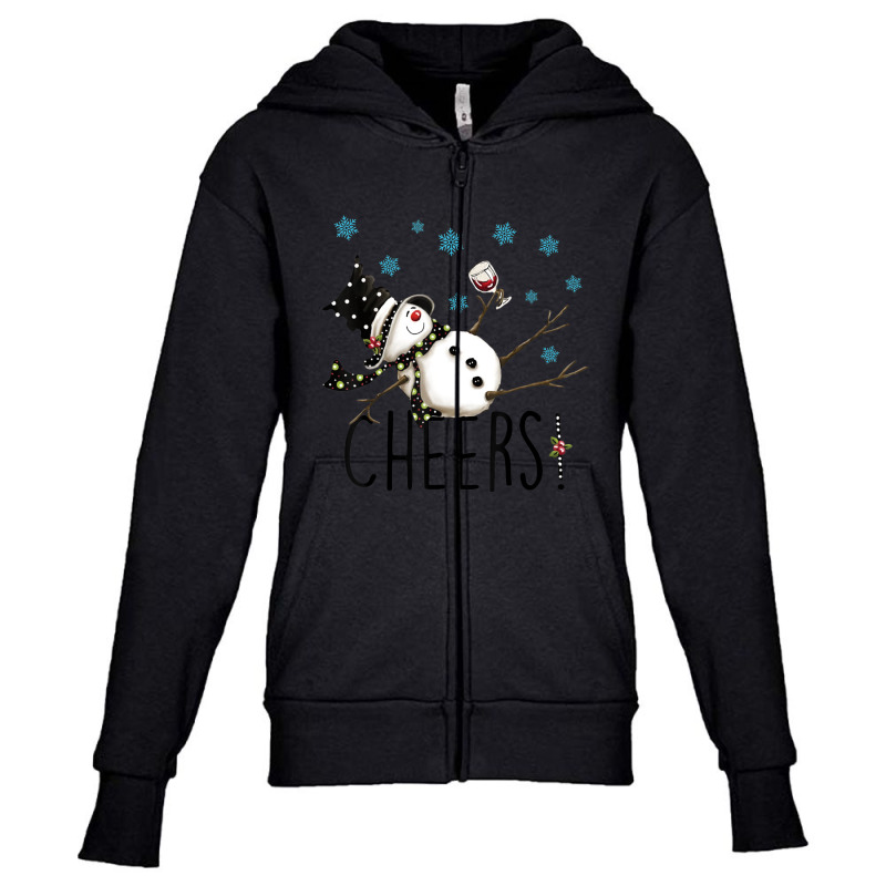 Cheers Snowman And Wine Christmas Youth Zipper Hoodie by cm-arts | Artistshot