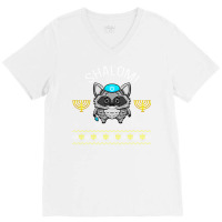 Shalom Menorah Jewish Racoon Design Cute Chanuka Jewish Gift V-neck Tee | Artistshot