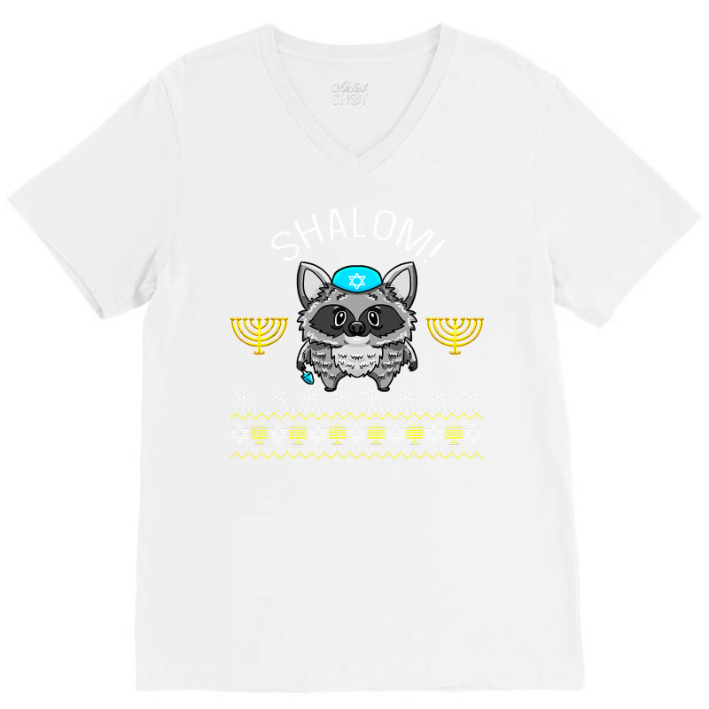 Shalom Menorah Jewish Racoon Design Cute Chanuka Jewish Gift V-neck Tee | Artistshot