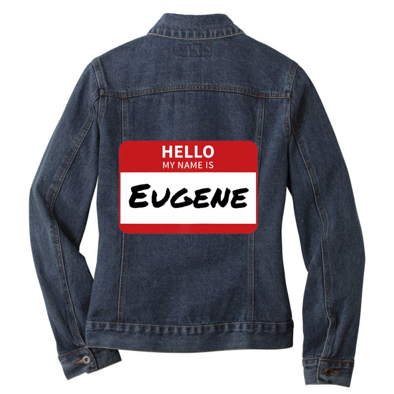 Eugene Name Tag Hello My Name Is Sticker Ladies Denim Jacket by cm-arts | Artistshot