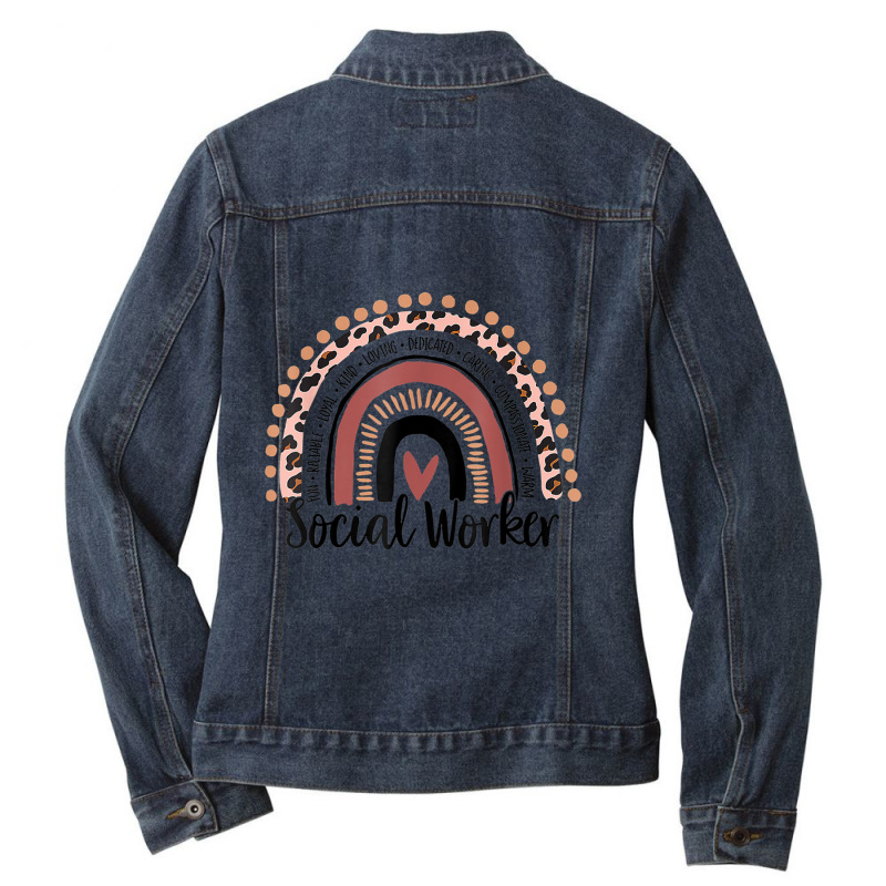 Social Worker Leopard Rainbow Social Work Christmas Pajama Ladies Denim Jacket by cm-arts | Artistshot