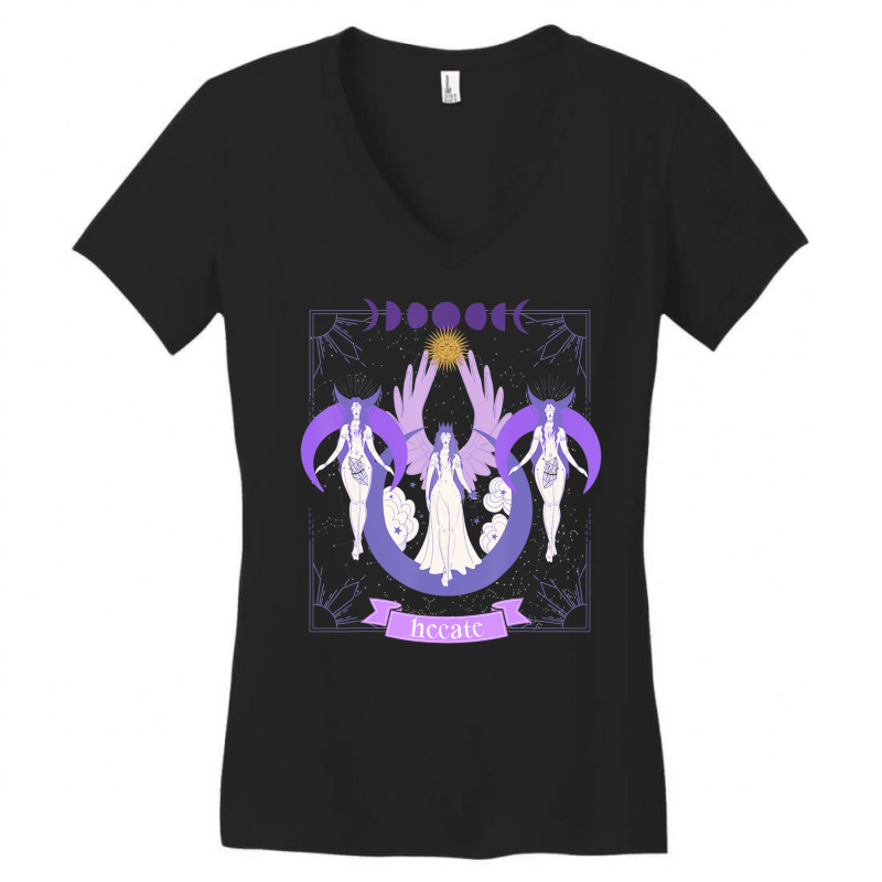 Triple Moon Goddess Hecate Tarot Card Wiccan Pagan Witch Women's V-Neck T-Shirt by Min02 | Artistshot