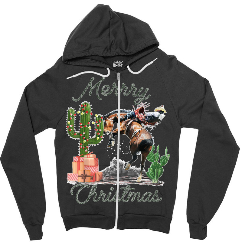 Rodeo Bucking Horse Western Cactus Cowboy Christmas Matching Zipper Hoodie by RogerKyleFox | Artistshot