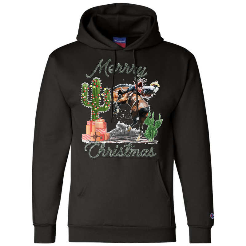 Rodeo Bucking Horse Western Cactus Cowboy Christmas Matching Champion Hoodie by RogerKyleFox | Artistshot