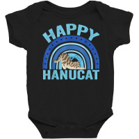 Happy Hanucat Cute Blue Rainbow Jewish Cat Hanukkah Holiday T Shirt Baby Bodysuit | Artistshot