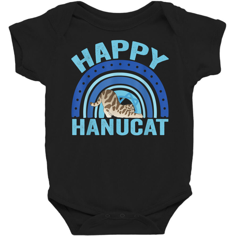 Happy Hanucat Cute Blue Rainbow Jewish Cat Hanukkah Holiday T Shirt Baby Bodysuit | Artistshot