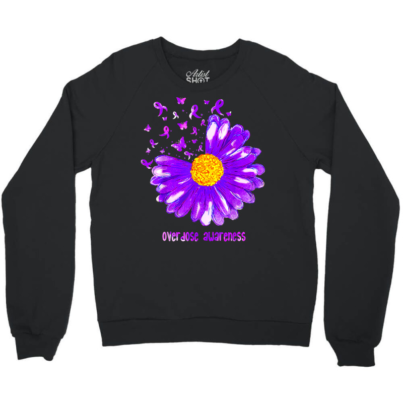 Butterfly Purple Ribbon Sunflower Overdose Awareness T Shir Crewneck Sweatshirt | Artistshot