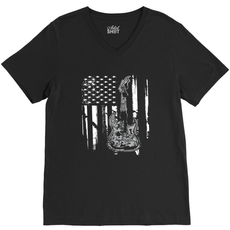 Us American Flag Guitar Musician Distressed Racerback Guitarsa V-Neck Tee by DenzelTyler | Artistshot