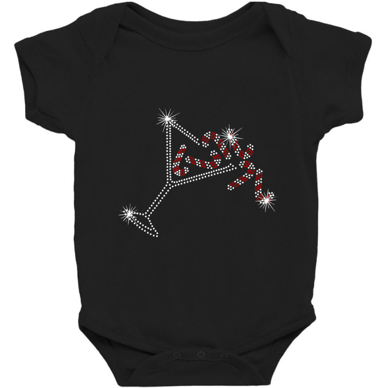 Christmas Candy Cane Martini Bling Rhinestone Christmas Baby Bodysuit by cm-arts | Artistshot