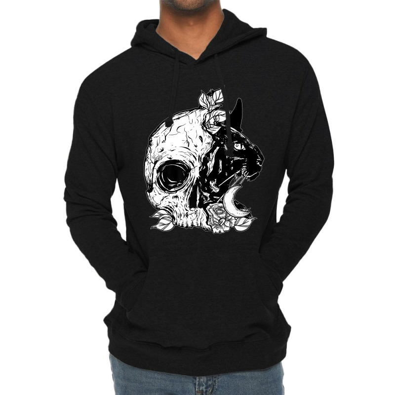 Skull Cat Moon Gothic Women's Girl's Halloween Premium Lightweight Hoodie | Artistshot